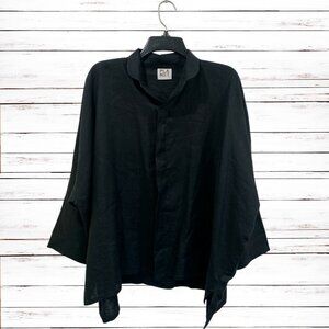 Planet Button Up Top One Size Minimalist Black 100% Linen Lagenlook